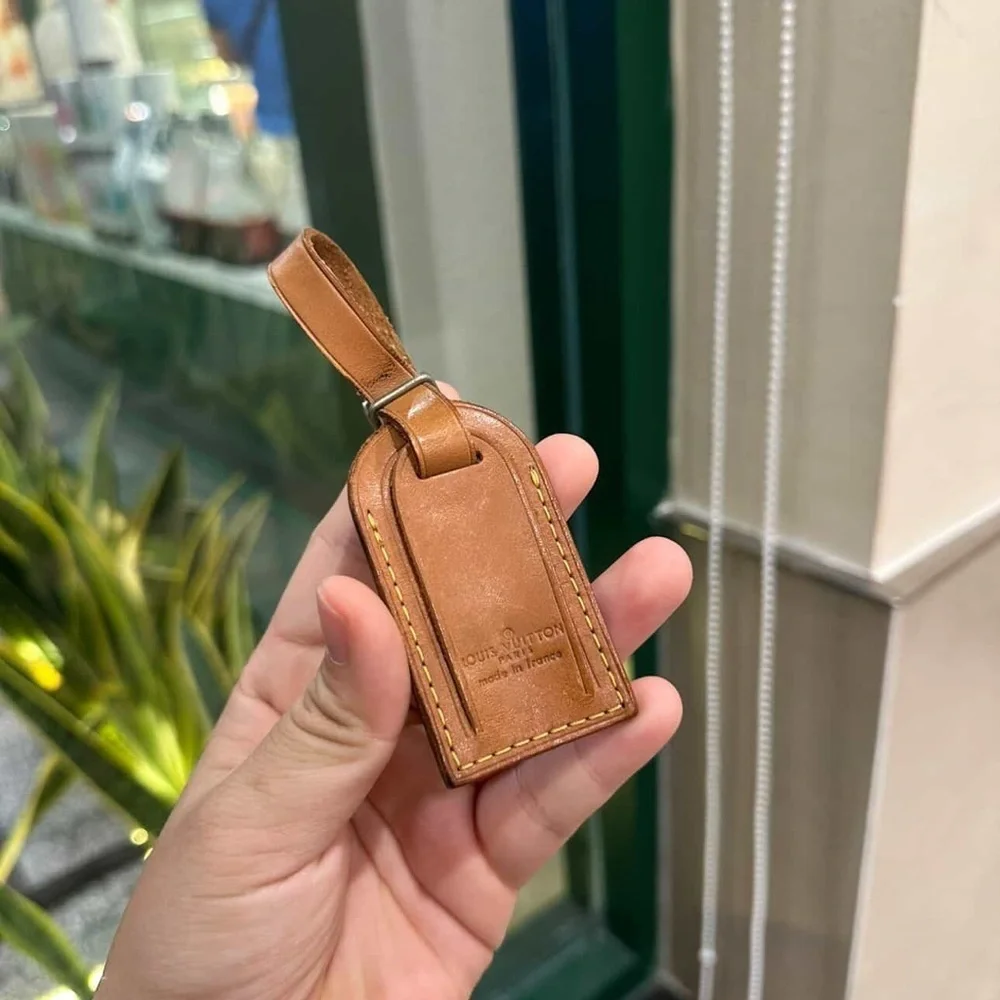 2 Louis Vuitton‎ Tan Leather Luggage Tags (1 large &1 small)